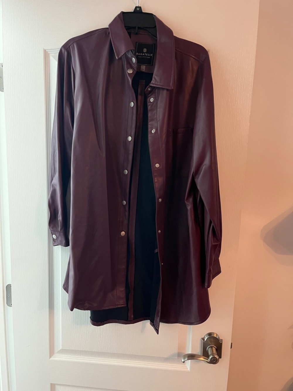 bagatelle Wine Faux-Leather Button-Down Shirt Jacket